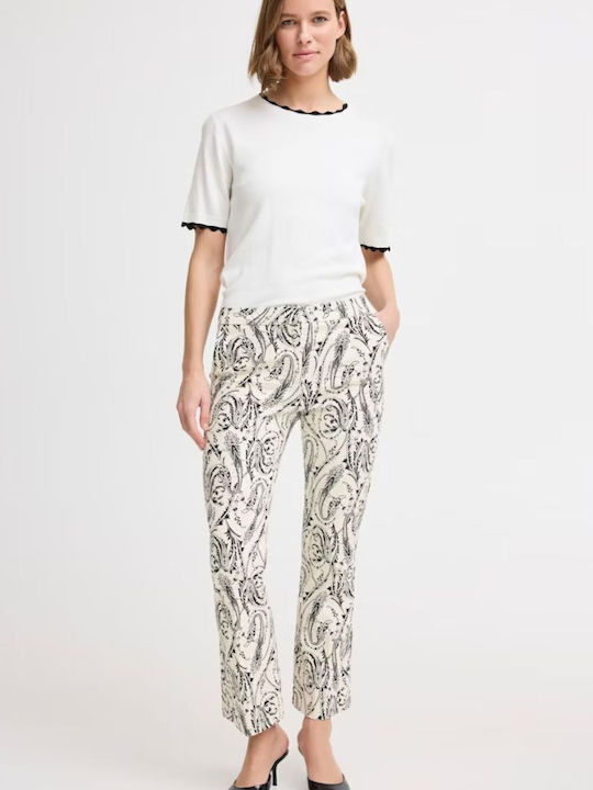 Women's Fabric Trousers Regular Fit White-black