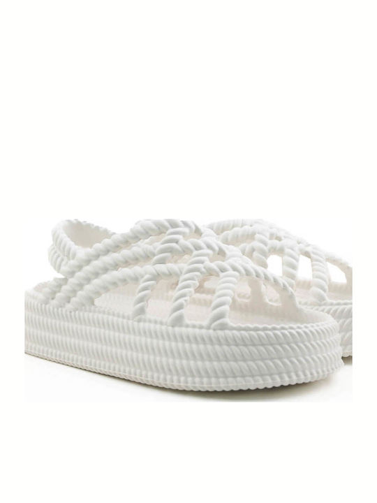 Λευκά Flatforms Λάστιχο Ανάγλυφο Σχέδιο Σχοινιού