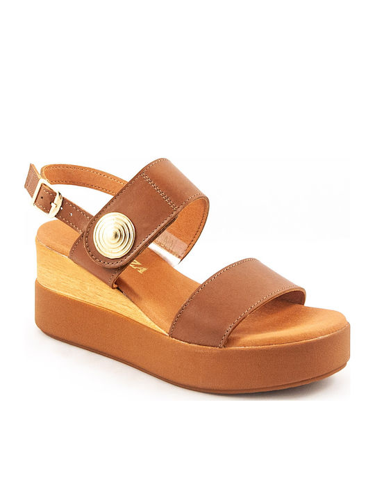 Women's Leather Ankle Strap Platforms Tabac Brown