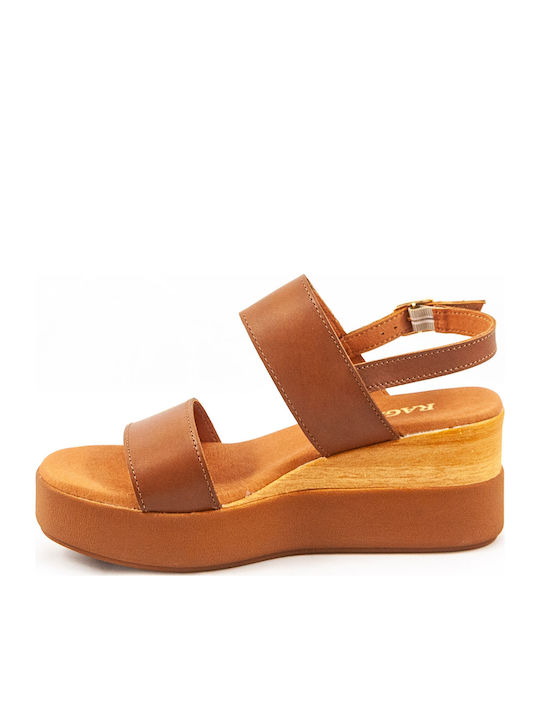 Women's Leather Ankle Strap Platforms Tabac Brown