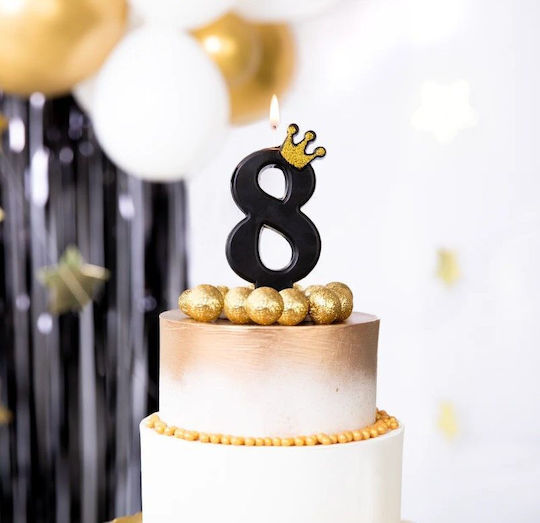 Candle Number 8 Black with Gold Crown