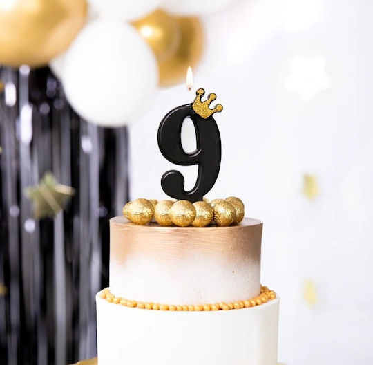 Candle Number 9 Black Gold Crown