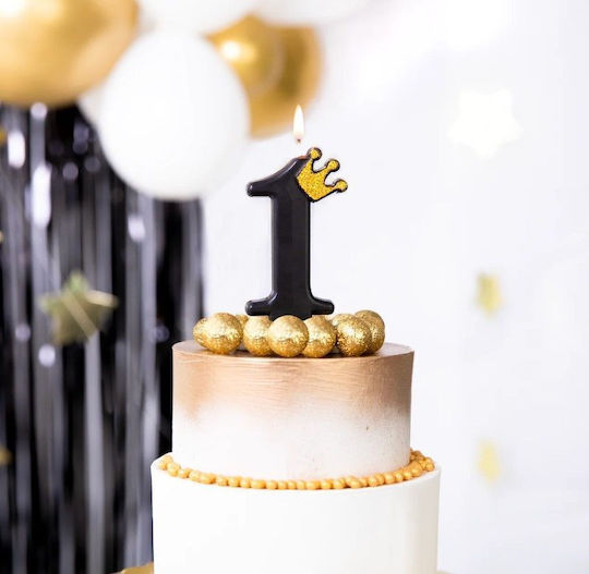 Candle Number 1 Black Gold Crown