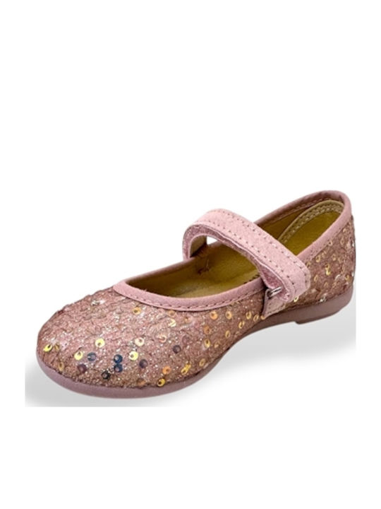 Kids Anatomic Leather Ballerinas with Hoop & Loop Closure Pink