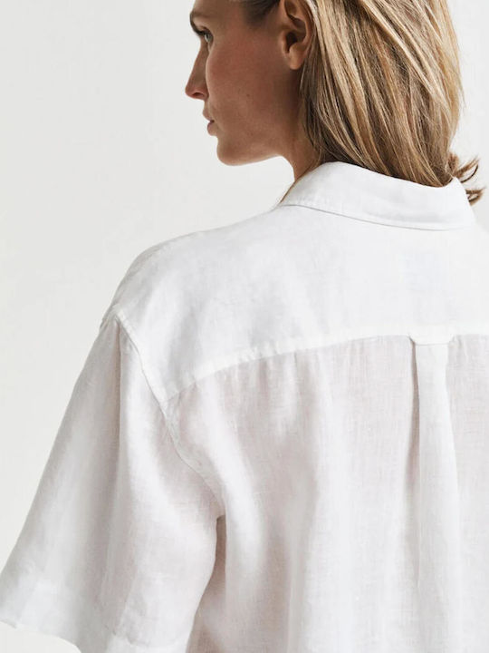 Κοντομάνικο Γυναικείο Λινό Πουκάμισο White