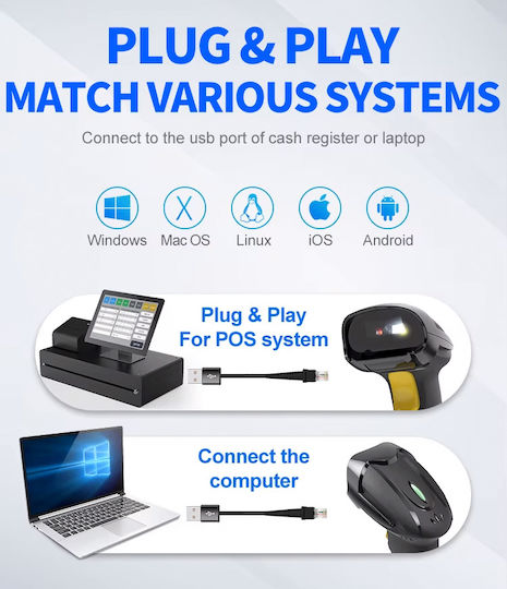 Gtcodestar Scanner Χειρός Ενσύρματο με Δυνατότητα Ανάγνωσης 2D και QR Barcodes