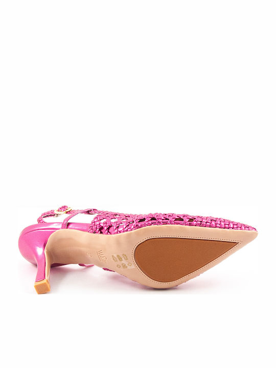 Leather Fuchsia Medium Heels with Strap