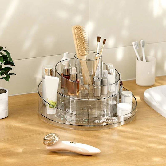 Stand Rotativ De Organizare A Cosmetice Cu Niveluri Transparent 24x17cm