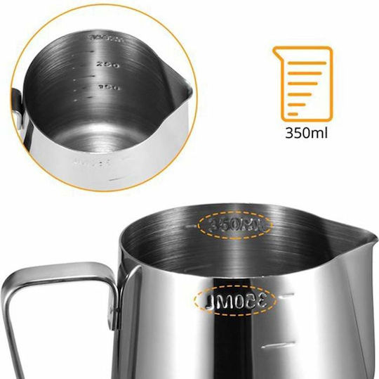 Siks Cana Gradată pentru Lapte, Pitcher pentru Spumare Lapte, Stil Barista Cappuccino, Mâner, 350 ml, Oțel Inoxidabil