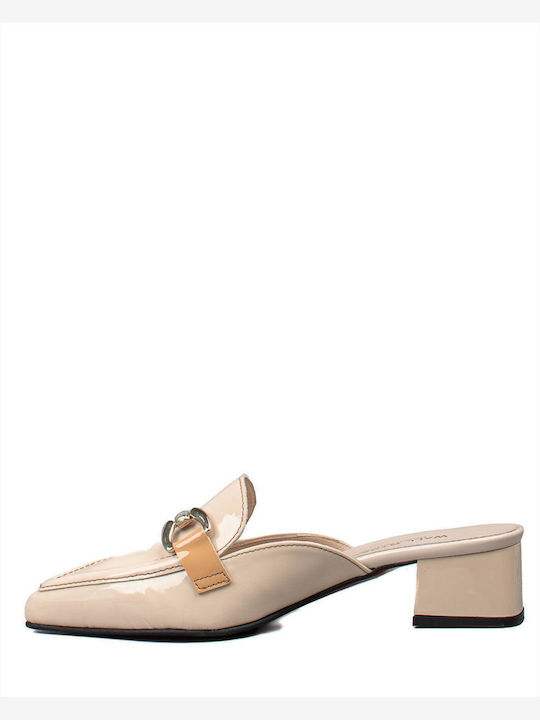 Mules with Heel in Beige Color