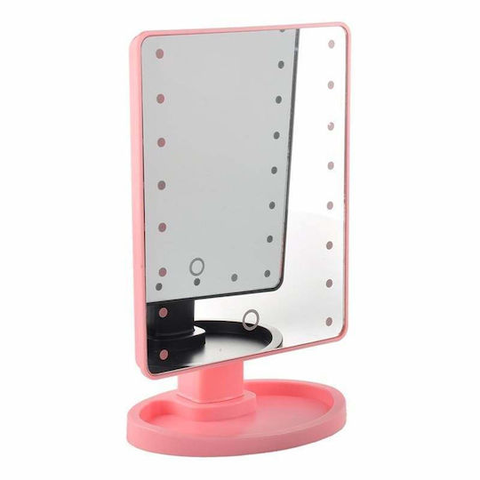Oglindă de machiaj cu lumină 16x16cm Roz