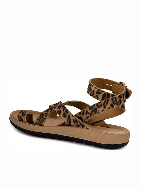 Leder Flache Sandalen für Damen Anatomisch in Braun Farbe
