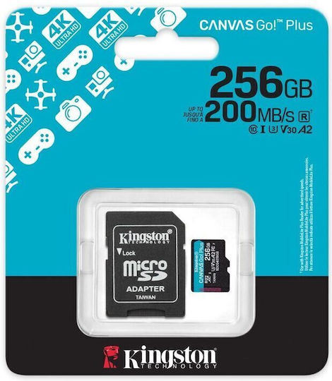 Kingston Canvas Go Plus microSDXC 256GB U3 V30 A2 UHS-I 200MB/s с адаптер