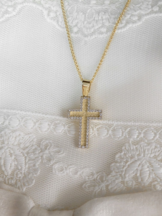 Polytimo Women's Gold Cross 14K with Chain