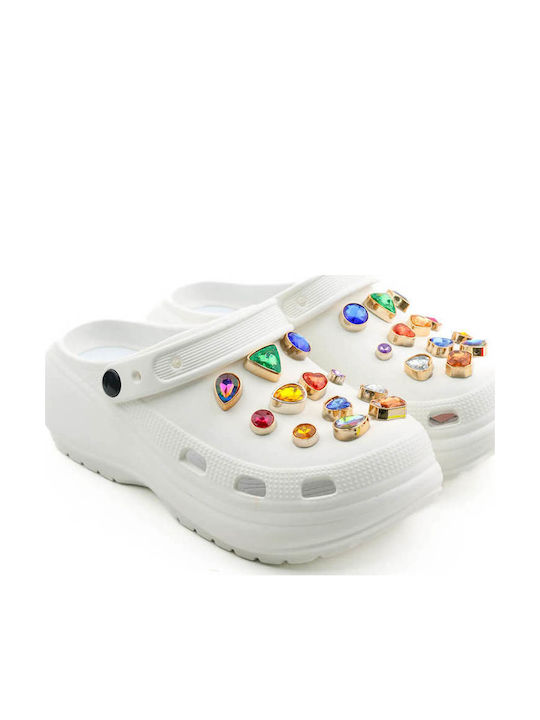 Saboti albi cu talpă ovală și ornamente multicolore