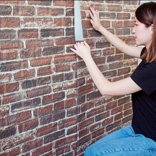 3d Self-adhesive Wallpaper Siks Raised Brick Pattern Brown Modern Design Water-resistant Easy To Clean Dimensions 77x70cm