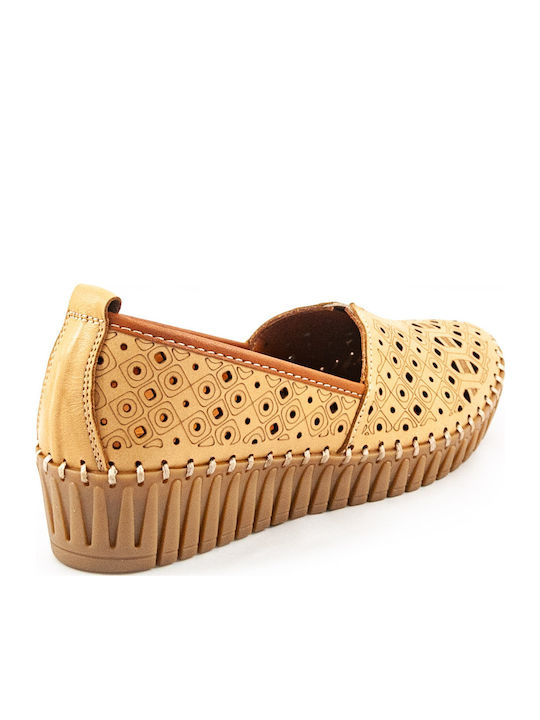 Leder Damen Mokassins in Beige Farbe