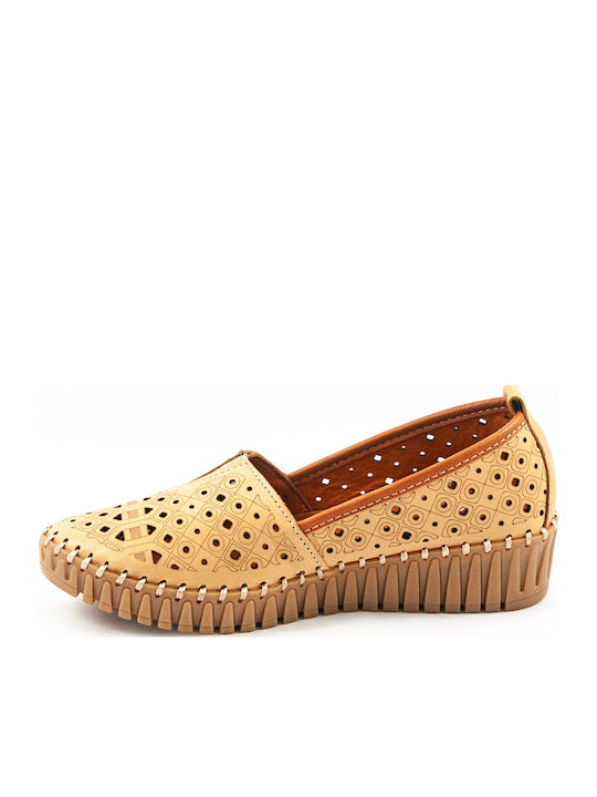 Leder Damen Mokassins in Beige Farbe