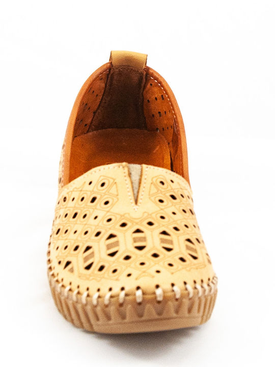 Leder Damen Mokassins in Beige Farbe