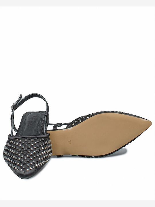 Σατέν Γυναικείες Μπαλαρίνες Slingback με Λουράκι σε Μαύρο Χρώμα