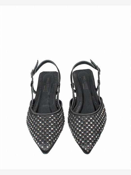 Σατέν Γυναικείες Μπαλαρίνες Slingback με Λουράκι σε Μαύρο Χρώμα