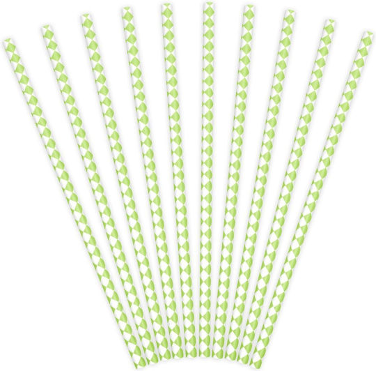 Grün-weiß karierte Papierstrohhalme, 10 Stück