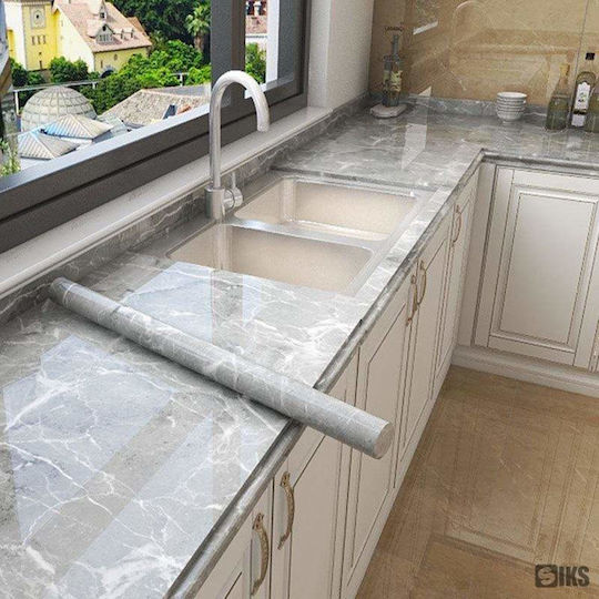 Siks Self-adhesive Film Kitchen Protection Water Resistant Gray Marble Look 60 X 300 Cm