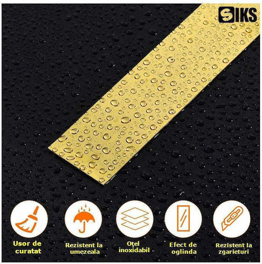 Set 10 Benzi Decorative Autoadezive Efect Oglindă Siks Realizate din Oțel Inoxidabil Nichelat Tip Rola Autocolant Perete Tavan Pardoseală Mobilier Design Dimensiune 200 X 1 Cm Rezistent la Apă Auriu
