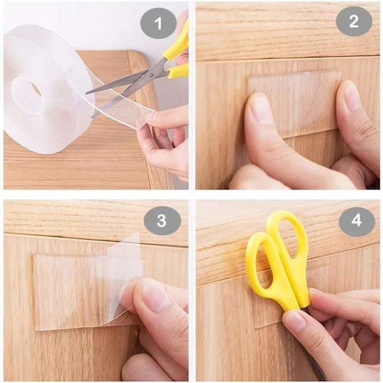Set 3 X Bandă Adezivă Dublu Adezivă Siks 3x5 Metri 15m Izolantă Impermeabilă Reutilizabilă Tehnologie Nano Transparentă