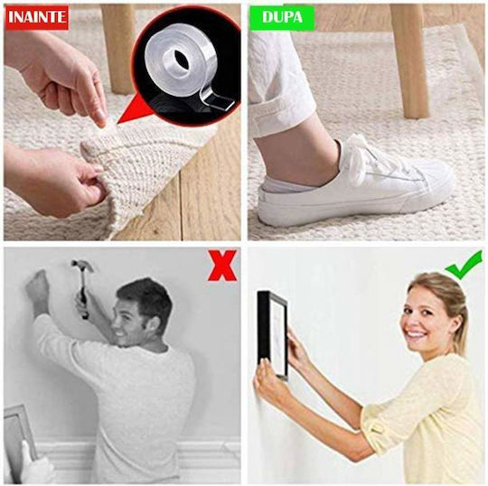 Set 2 X Bandă Adezivă Dublu Adezivă Siks 2x3 Metri 6m Izolantă Impermeabilă Reutilizabilă Tehnologie Nano Transparentă