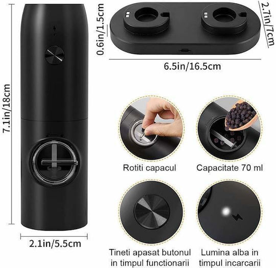 Elektrisch Gewürzmühlen Inox in Schwarz Farbe 5.5cm 2Stück