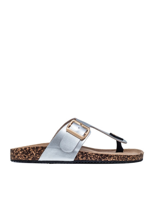 Women's Flat Sandals in Silver Color
