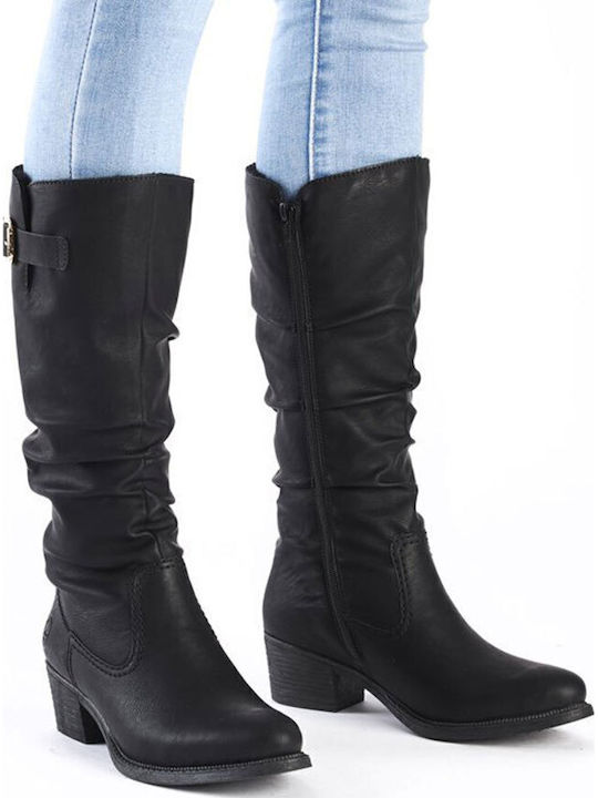 Women's Cowboy Boots with Medium Heel & Fur Black
