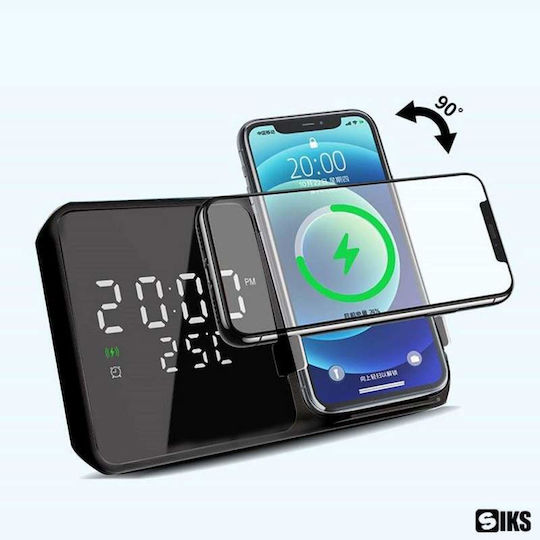 Tabletop Digital Clock Plastic with Alarm Clock and Wireless Charging Black