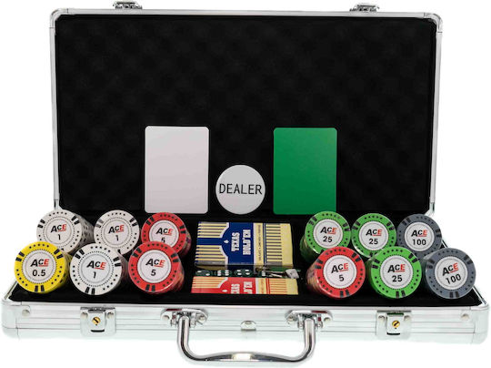 Set of 300 Numbered Poker Chips Ace 14g Aluminum Case