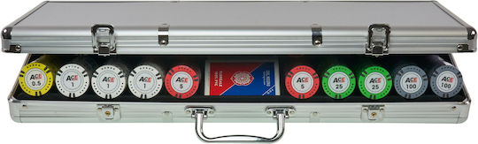 Set de 500 jetoane de poker numerotate As 14g cu husă din aluminiu