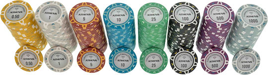 Set of 500 Numbered Poker Chips Athens 14g Luxury Leatherette Case