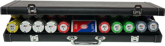 Set of 500 Numbered Poker Chips Ace 14g Leatherette Case