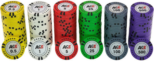 Set of 500 Numbered Poker Chips Ace 14g Leatherette Case