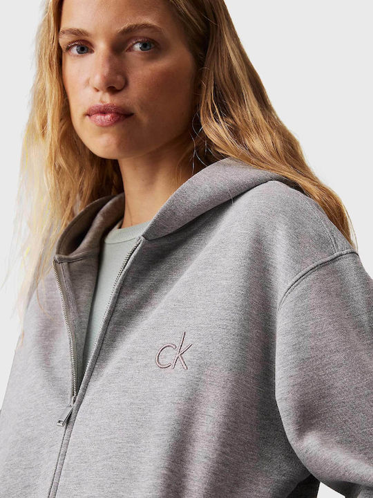 Women's Sweatshirt Jacket Hooded Light Grey Melange