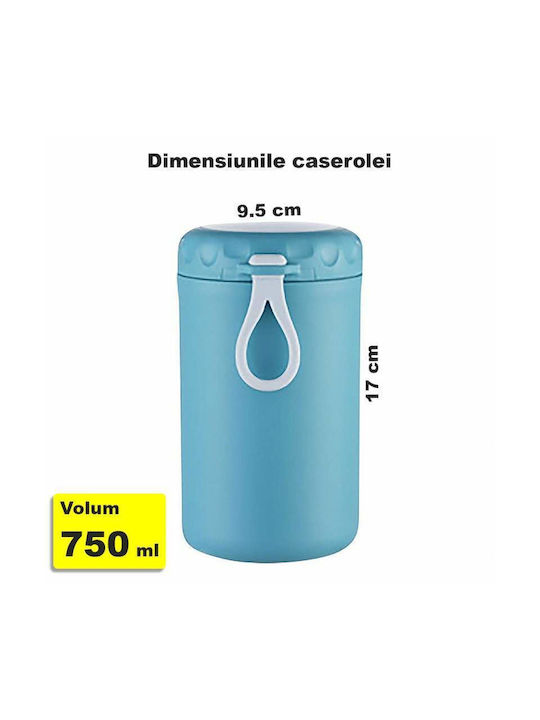 Caserolă Termică Siks Lingură de Supă Furculiță Inclusă Interior din Oțel Inoxidabil 750 Ml Mini Termos Mâncare Caldă Prânz Școală Albastru