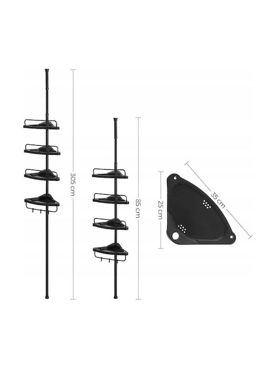 Floor Bathroom Shelf Metallic with 4 Shelves 25x25x35cm Black