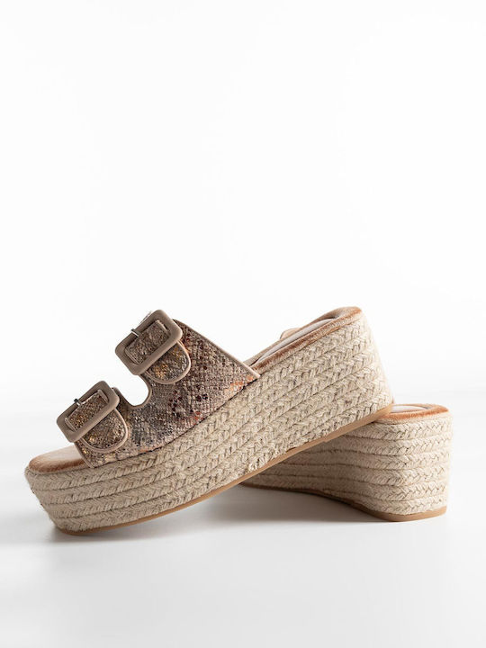 Mules Platforme Dinaș Șnur În Talpă Dama 9707 Piele Sintetică Șarpe