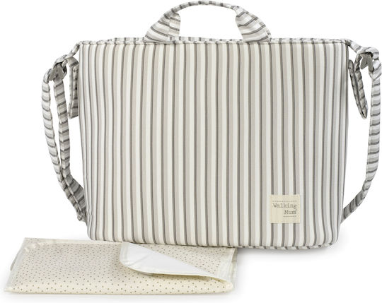 Walking Mum Walking Mum Shoulder Bag Changing Pad Botton Stripes Gray 44x29x12cm