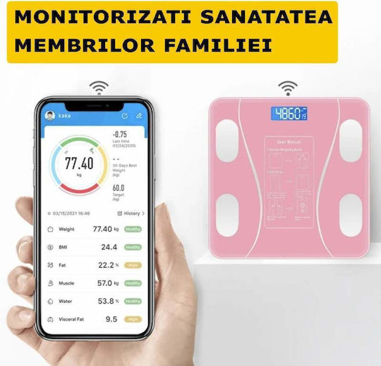 Smart Ζυγαριά 180kg με Bluetooth Ροζ