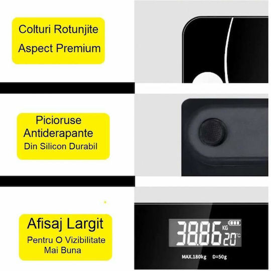 Smart Ζυγαριά 180kg με Bluetooth Μαύρη