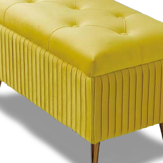 Stool For Living Room With Storage Space Upholstered with Velvet Yellow 80x40x45cm