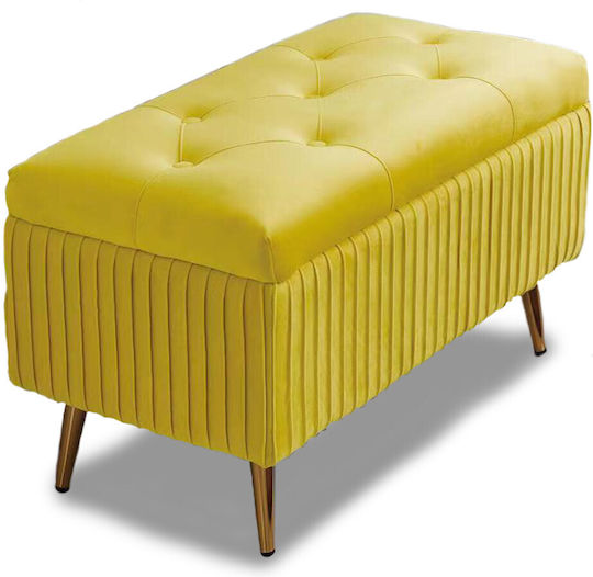 Stool For Living Room With Storage Space Upholstered with Velvet Yellow 80x40x45cm