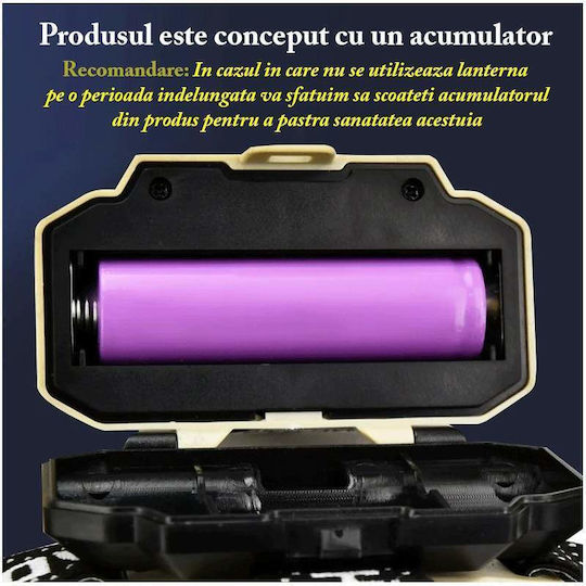 Lanternă frontală Siks LED profesională reîncărcabilă USB cu senzor de mișcare 4 moduri de iluminare 2 niveluri de luminozitate pentru pescuit vânătoare muncă indicator baterie Hx816s bej