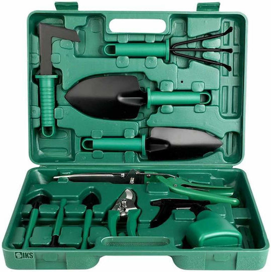 Siks Garden Tool Set 10 Accessories Gardening Planting Soil Processing Branch Cutting Plant Care Storage Bag Included Green